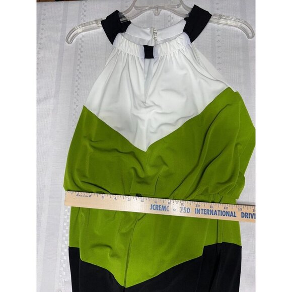 London Style Women's XS Chevron Color Block Maxi Dress Halter Neck Elastic Waist - Picture 6 of 11